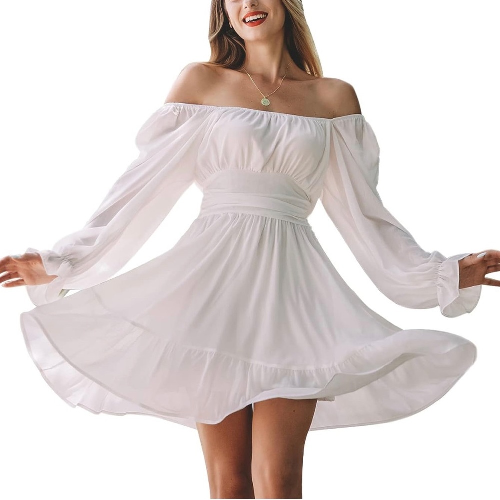 EXLURA Women A line Casual Mini Ruffle Flare Dress